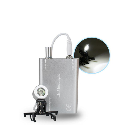 Portable Dental LED Headlight 1W Silver - Rechargeable for Loupes