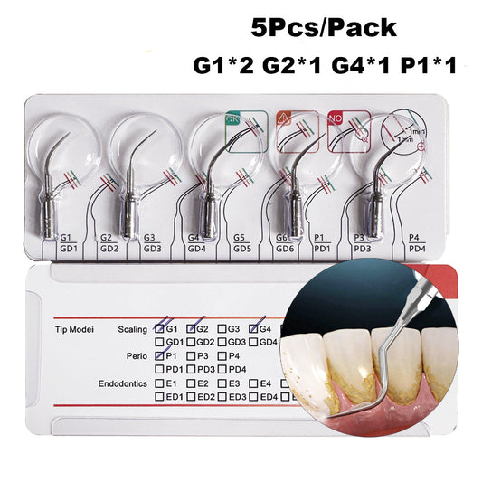 5Pcs Dental Ultrasonic Scaler Tips | EMS & Woodpecker Compatible | Stainless Steel Periodontal Scaling Tips
