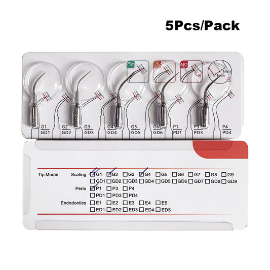 5Pcs Dental Ultrasonic Scaler Tips | EMS & Woodpecker Compatible | Stainless Steel Periodontal Scaling Tips