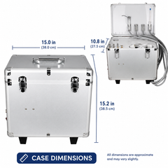 Mobile Dental Delivery Unit with Air Compressor - 4 Hole Portable Rolling Case