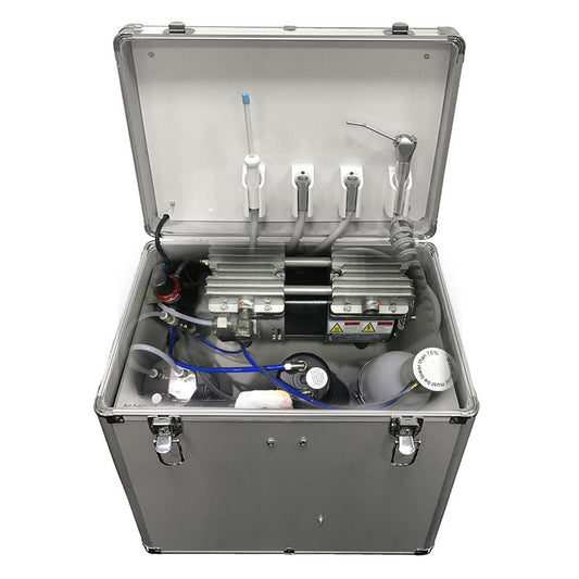 Portable Dental Delivery Unit 4-Hole with Air Compressor - Mobile Rolling Case 550W