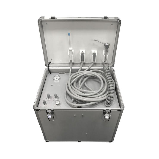 Portable Dental Delivery Unit 4-Hole with Air Compressor - Mobile Rolling Case 550W