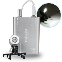 Portable Dental LED Headlight 1W Silver - Rechargeable for Loupes