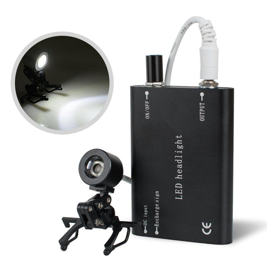 Portable Dental LED Headlight 1W Black Rechargeable - Clip-on for Loupes