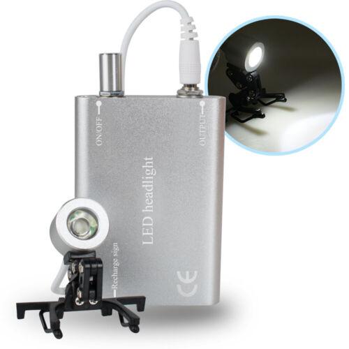 Portable Dental LED Headlight 1W Silver - Rechargeable for Loupes