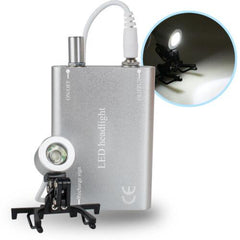 Portable Dental LED Headlight 1W Silver - Rechargeable for Loupes