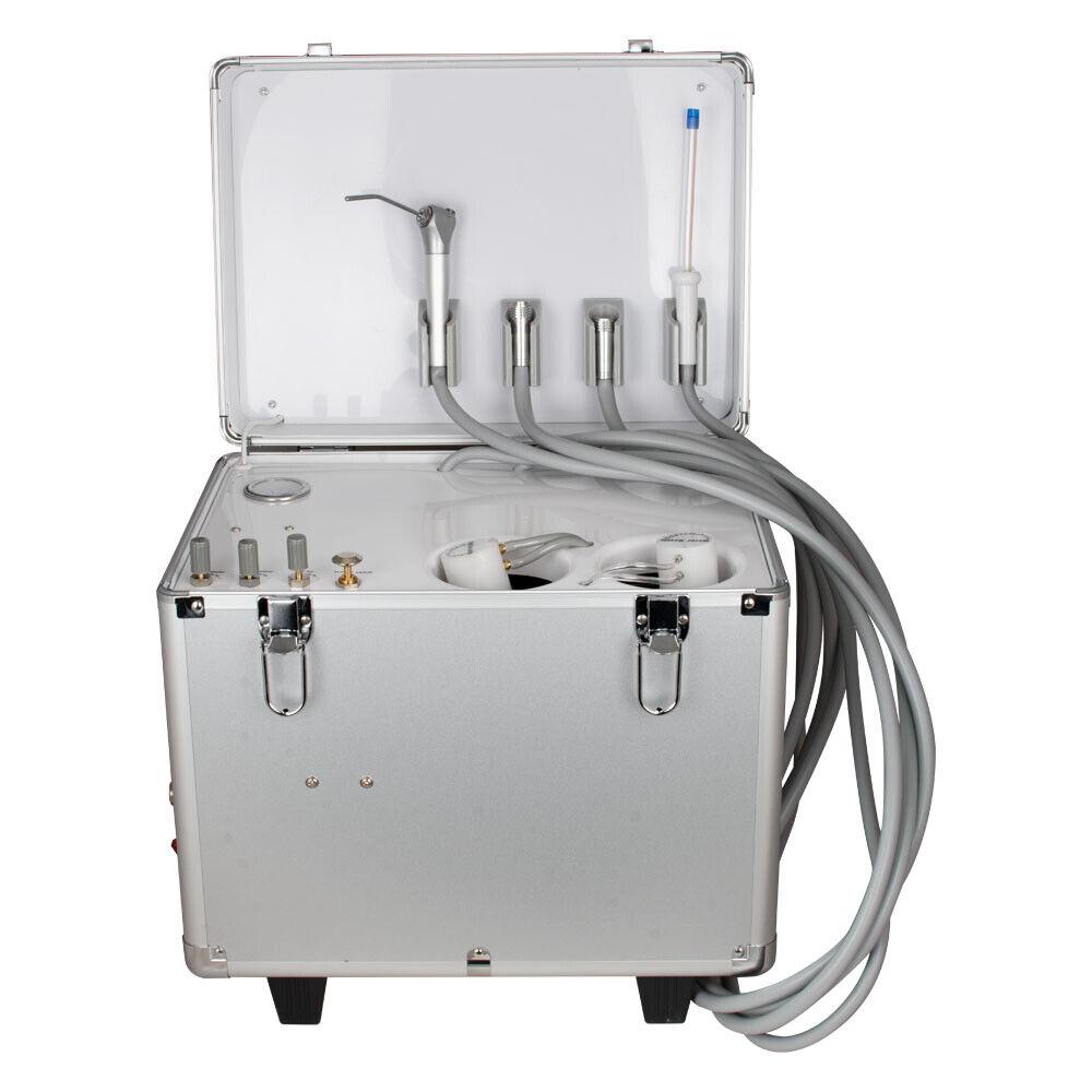 Mobile Dental Delivery Unit with Air Compressor - 4 Hole Portable Rolling Case