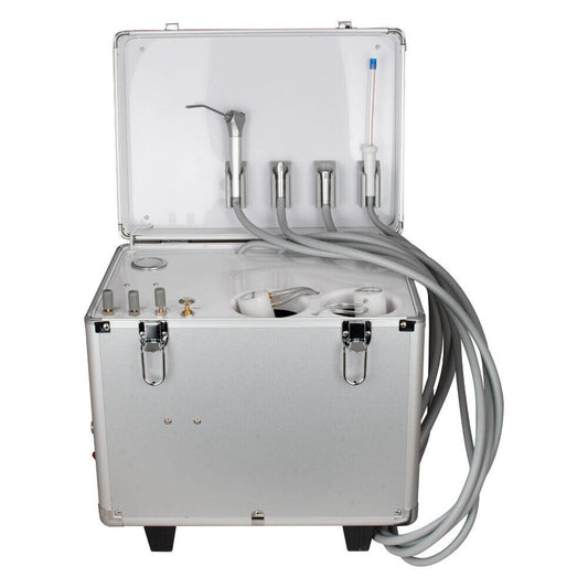 Mobile Dental Delivery Unit with Air Compressor - 4 Hole Portable Rolling Case