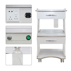 Dental Mobile Cart Medical Rolling Trolley - 3 Layer with Socket and Water Bottle